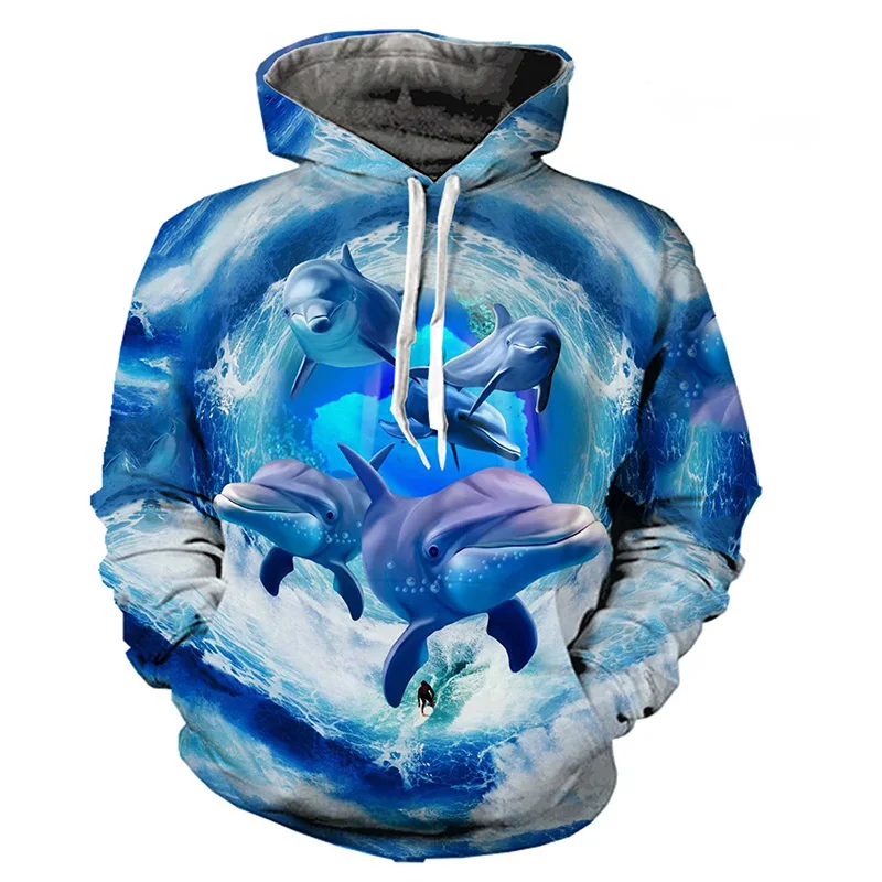 Dolphin Hoodies Kawaii Animal 3D Print Men Women Hooded Sweatshirts Oversized Harajuku Pullovers Y2k Tracksuit Tops Kid Clothing