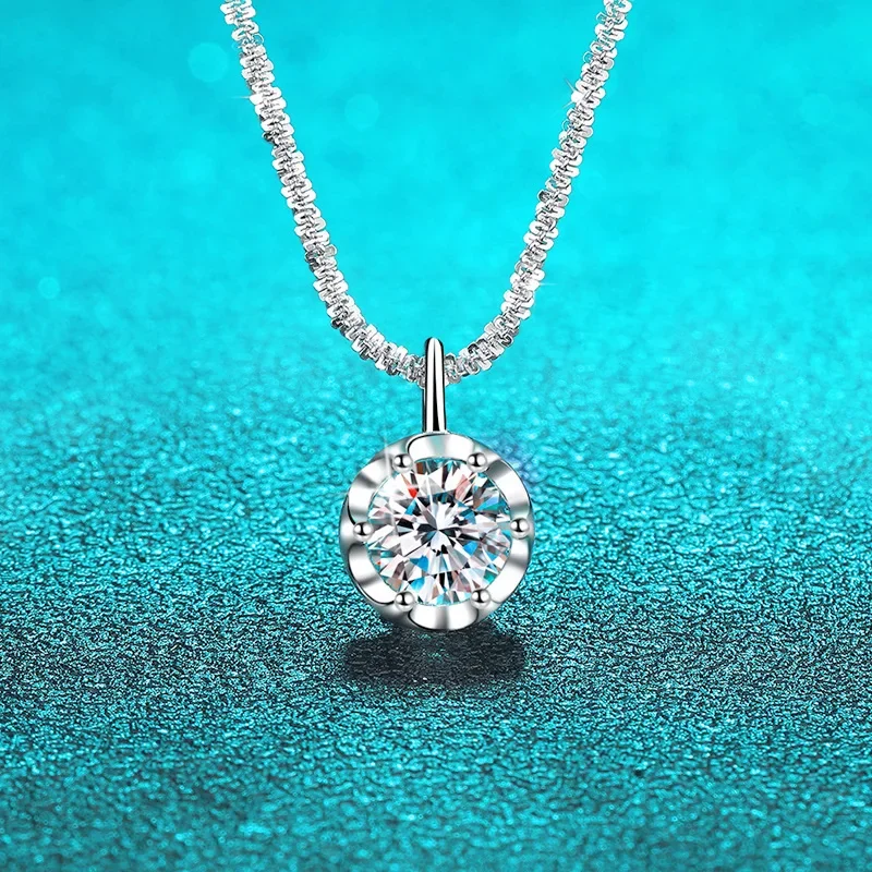 Smyoue 1CT 2CT Certified D Color Moissanite Necklace for Women Sparkling Lab Diamond Pendant Chain S925 Sterling Silver Jewelry