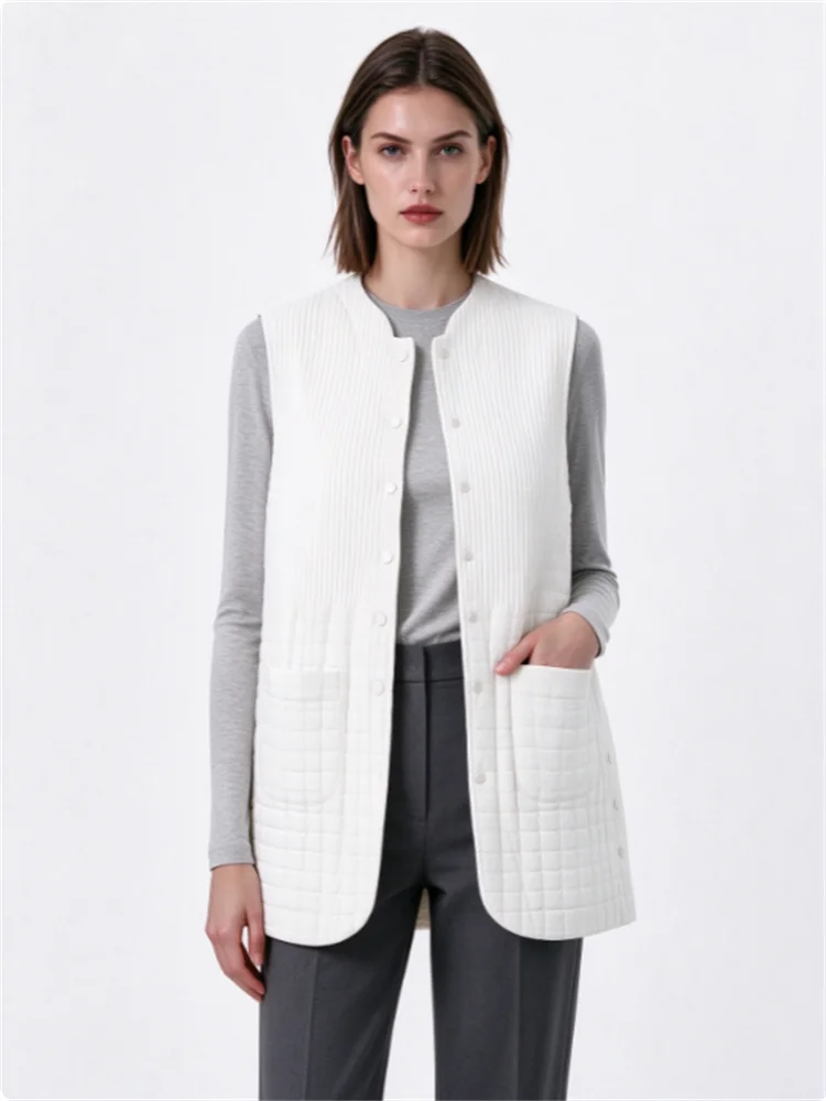 Miyake Pleated Vest 2025 Autumn and Winter Peplum Cotton Vest Women's Cotton Clothes Thick Solid Color Simple Comfortable Jacket