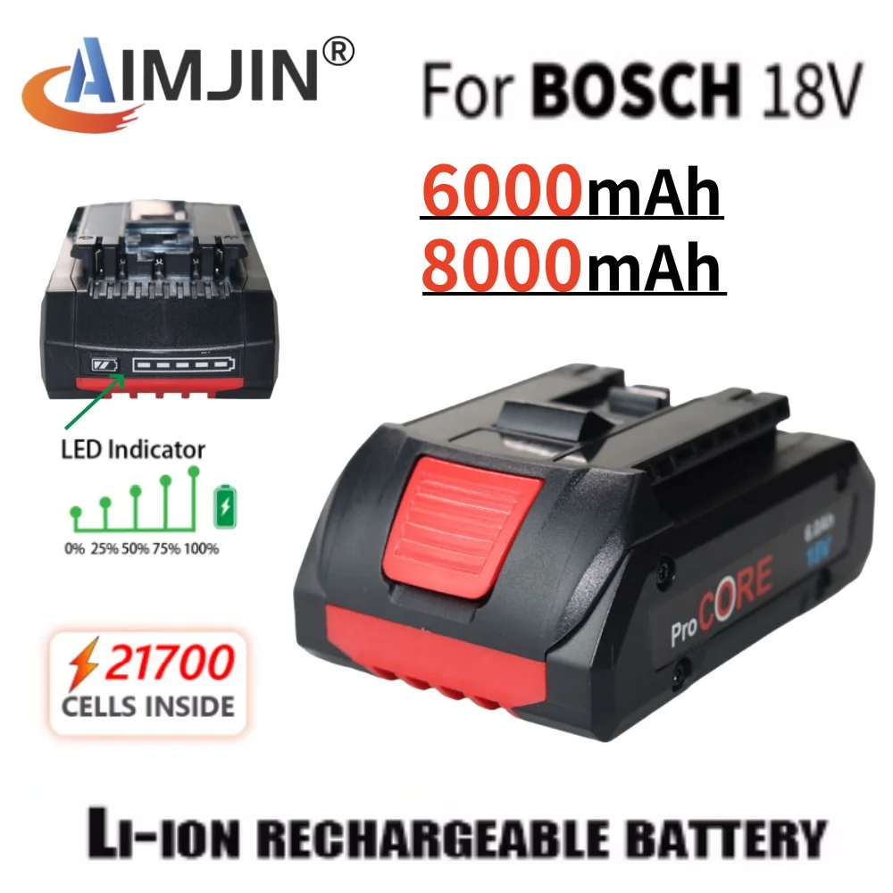 

For BOSCH 18V ProCORE Li-ion Battery 21700 6.0Ah Replacement for Professional BAT609 BAT618 with BMS