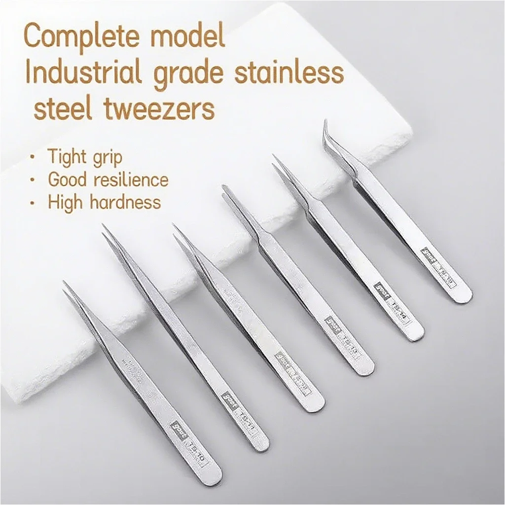 6-Piece Set Of High-Precision Tweezers Anti-Static Stainless Steel Pointed Elbow Tweezers Service Pliers Tweezers