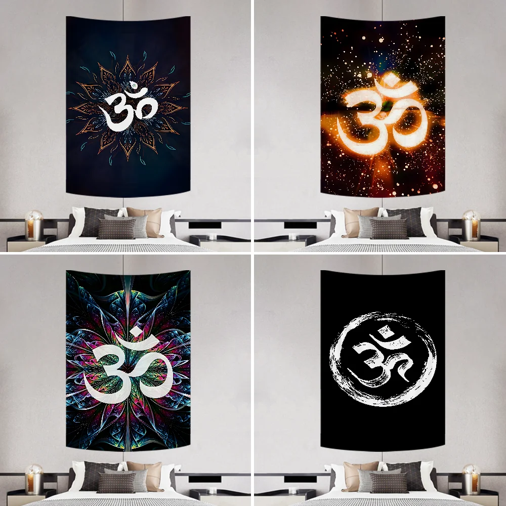 

A-Aum O-Om Y-Yoga Tapestry Decoration Party Background Hanging Cloth Bedroom Tapestry Room Decor Aesthetic