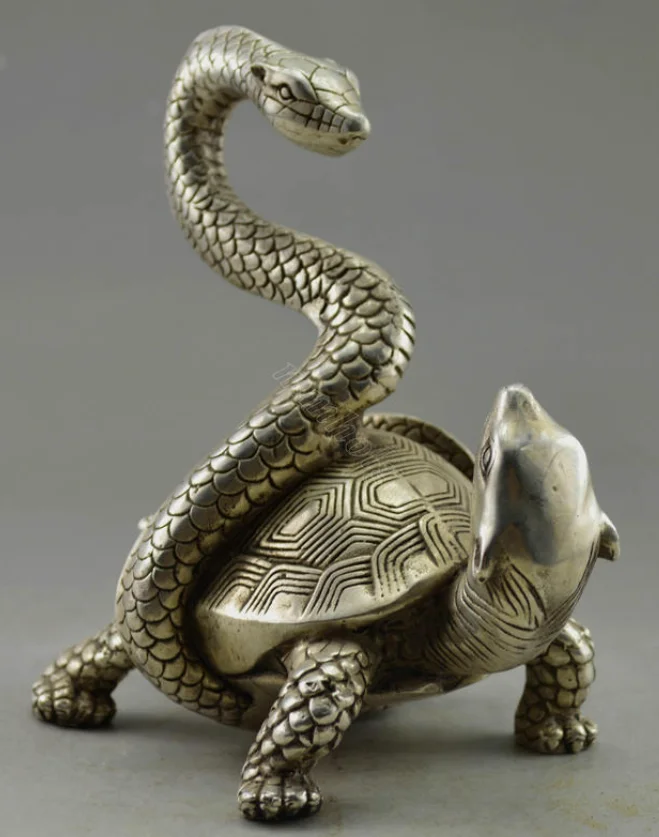 Tibet Silver Snake Tortoise Exorcism Basalt 4-great beasts Feng Shui god statues