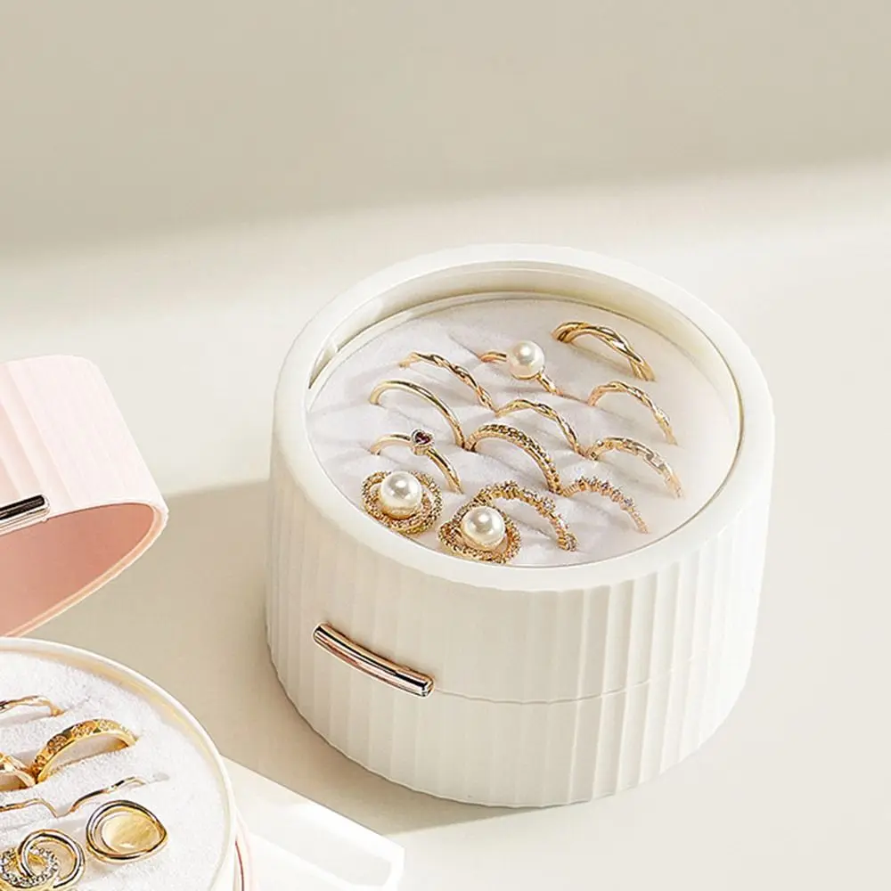 Macaron Portable Jewelry Organizer Double Layer Round Earrings Rings Storage Box Multifunctional Sweet Jewelry Display Box