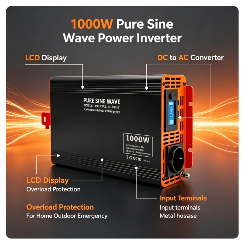 Pure Sine Wave Power Inverter 1000W 2000W 220V Real Watt DC To AC Converter For Camping RV Home Off-grid High Quality