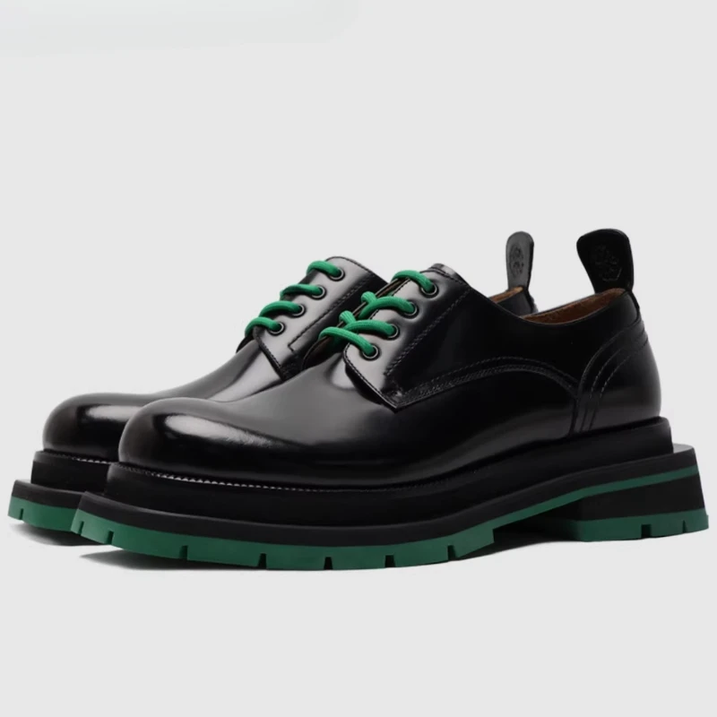 

Men's Dress Shoes Autumn New Genuine Leather Comfortable Breathable High-end Fashion Black Green Square Sole Casual Derby Shoes