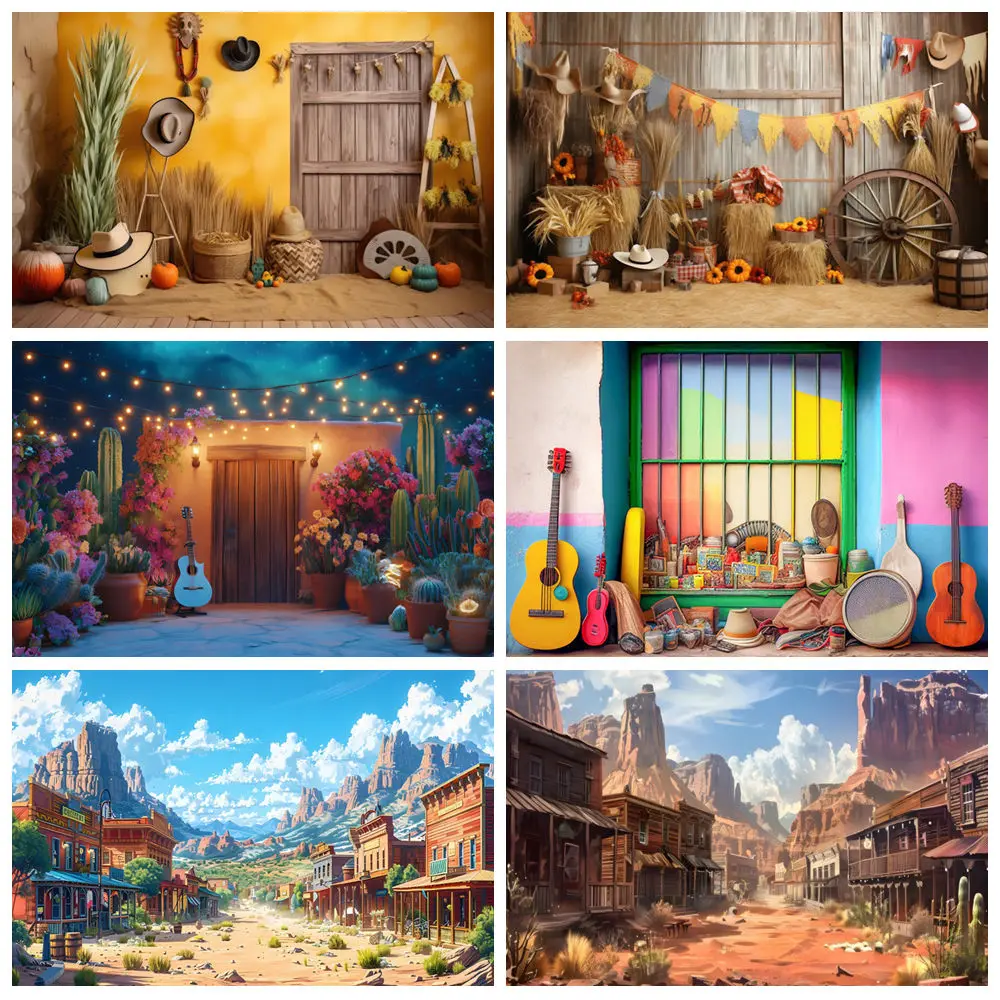 

West Party Backdrop Cactus Western Cowboy Birthday Baby Decor Tapestry Portrait Photography Background Banner Photo Studio Props