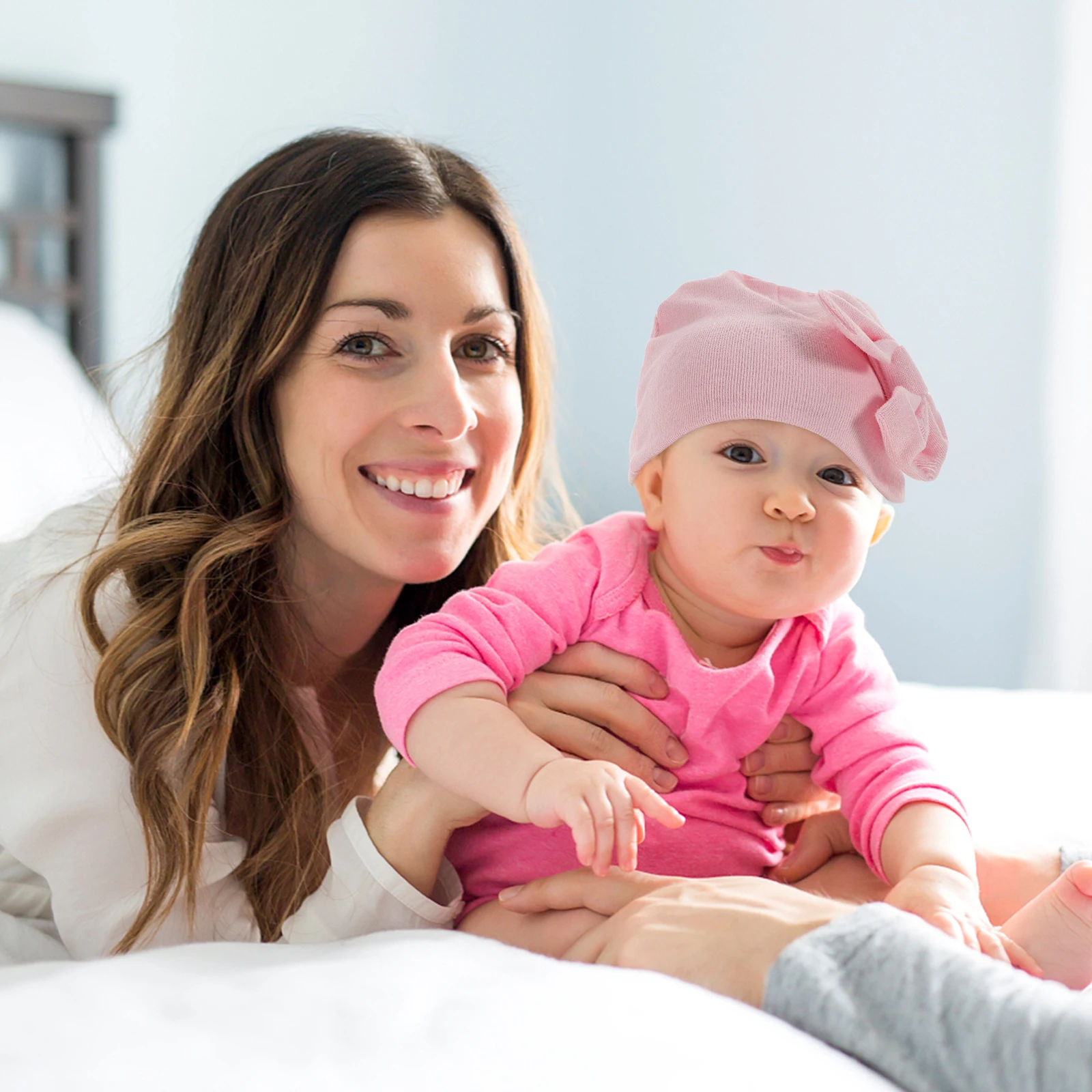 

4pcs Warm Cotton Hat Cap For Girls Boys Lightweight Bow Design Comfortable Infant Headwear Gift For Newborn Winter Autumn