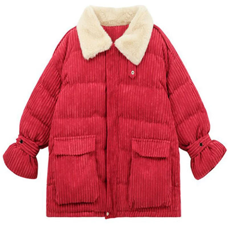 Thickened Cotton Coat Women\'s Coat 2022 Winter Women\'s Coat Corduroy Bread Coat Imitation Rabbit Fur Collar Short Cotton Jacket