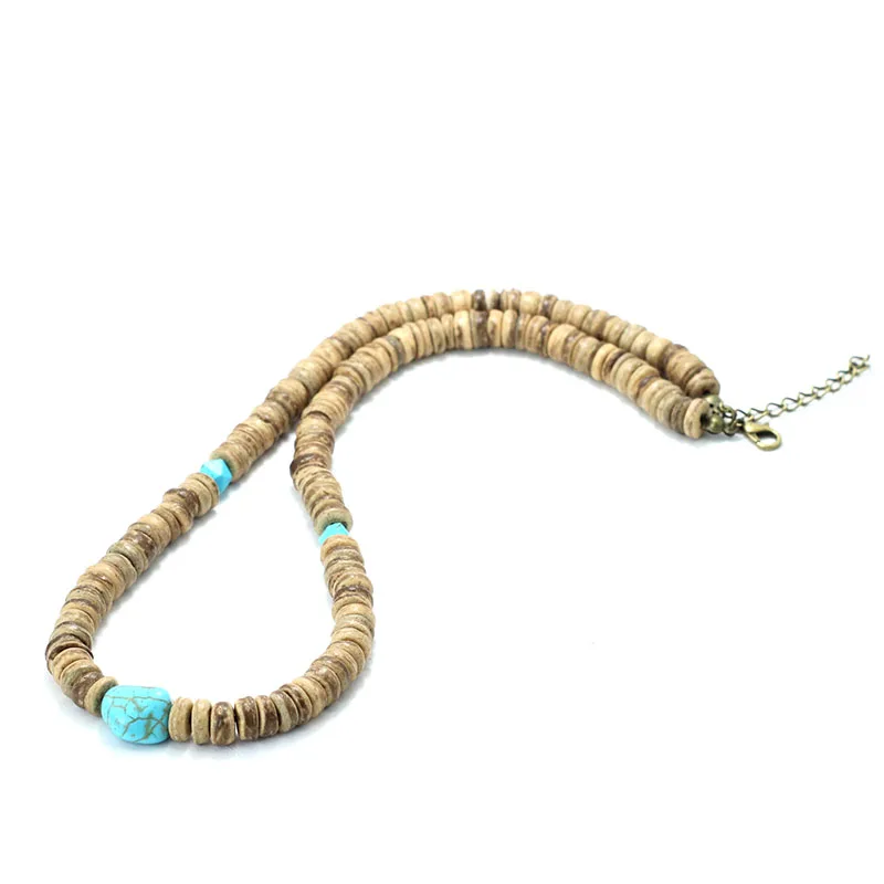 Noter Men Coconut Bead Necklace Antique Ethnic Natural Wooden Collar 19 Inch Short Stone Colar Outdoor Camping Accessories Joias