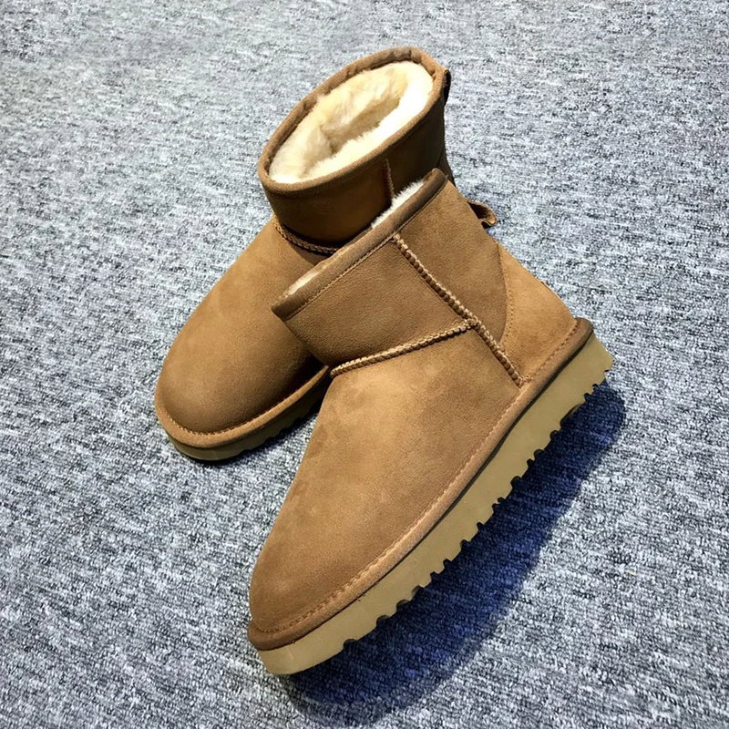 

Winter warm and comfortable versatile basic model classic short tube flat bottom fur integrated leather snow boots for women
