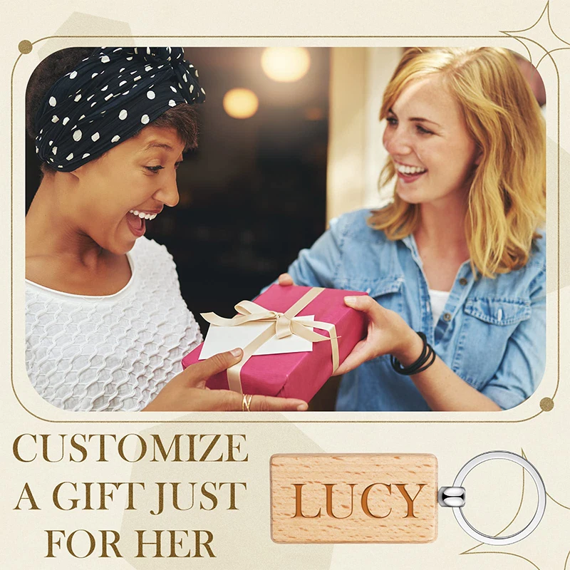 50Pcs Wooden Keychain Rectangle Wood Blanks Key Chain Unfinished Wooden Key Ring Blank Key Tag for DIY Gift Crafts