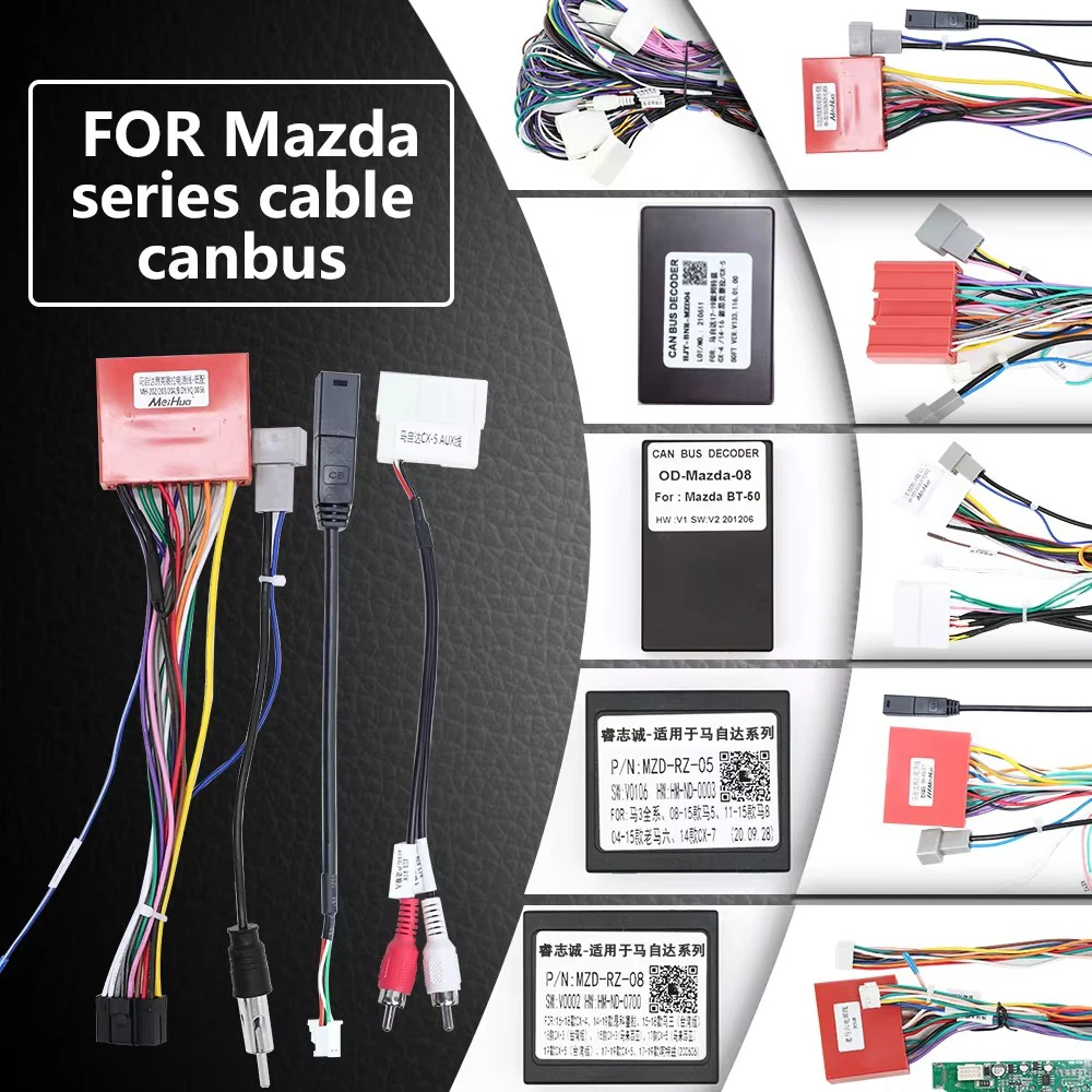 For Mazda 2 3 5 6 8 CX-7 CX-3 CX-9 Rx-8 BT50 CX-4 AXELA MX-5 ISAMU PREMACY 323 Car Radio Android DVD 16Pin Cable Caanbus Harness