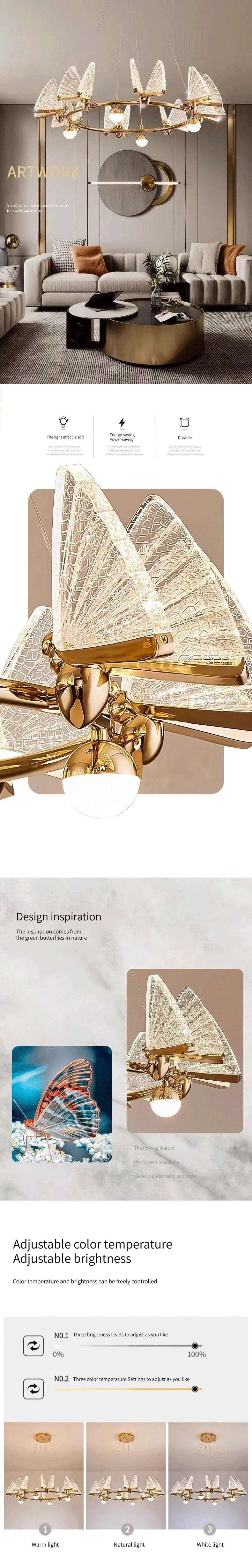 Acrylic Butterfly LED Pendant Lights Living Room Gold