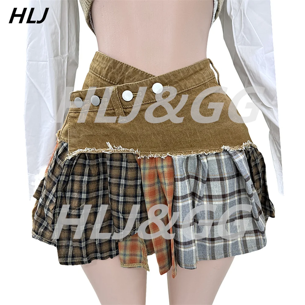 HLJ Fashion Y2K Plaid Patchwork Irregular Mini Skirts Two Piece Sets For Women Knit Vest + Long Sleeve Shirt + Skirts Outfits