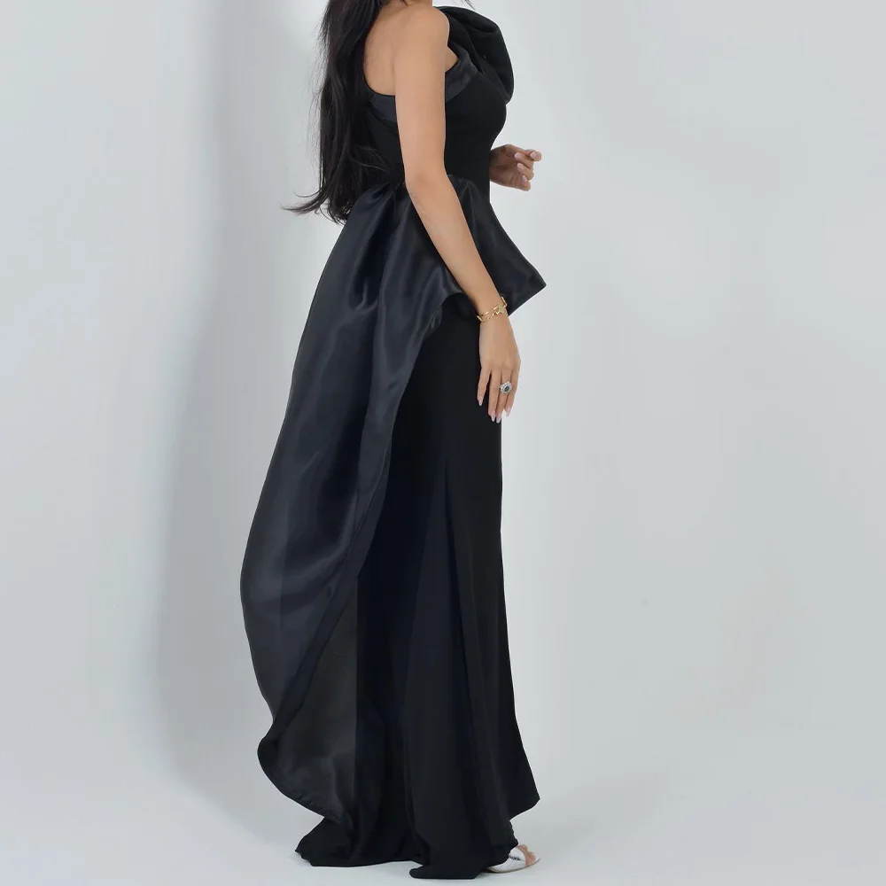 Customized Temperament Front Slit One Shoulder Evening Dresses Modern Jersey Pleats Black Party Gowns فساتين سهره نسائيه فخمة image 2