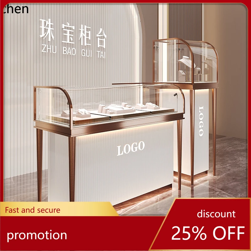 HXL Stainless Steel Jewelry Display Cabinet Gold Jewelry Diamond Watch Jade Antique Glasses Live Props Glass Counter