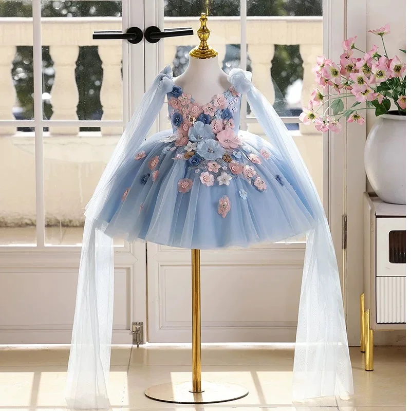 1-12 years Baby Birthday Dress Girls Flower Lolita Princess  Wedding Flower Girl Dress Light luxury and elegant host dress