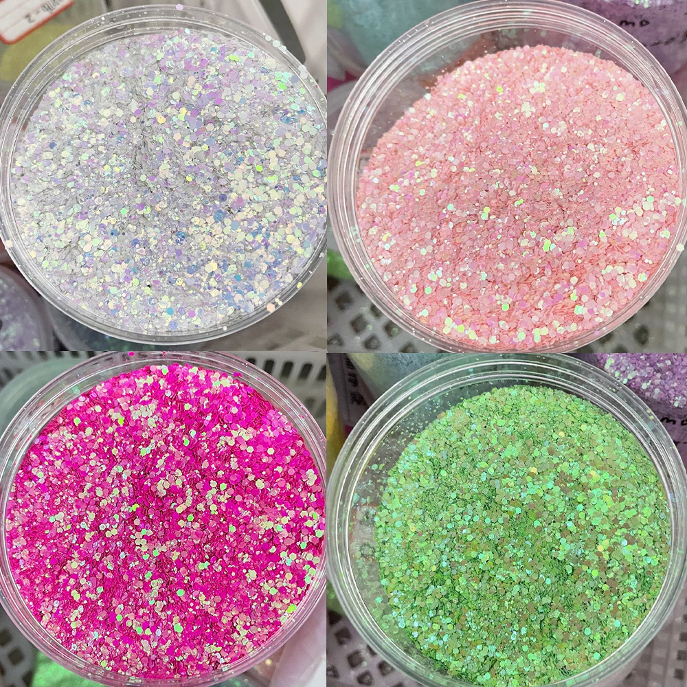 500g Holographic Mixed Hexagon Chunky Irediscent Nail Art Glitter Flakes Laser Sparkly Sequins Resin Slices Nail Art Decoration