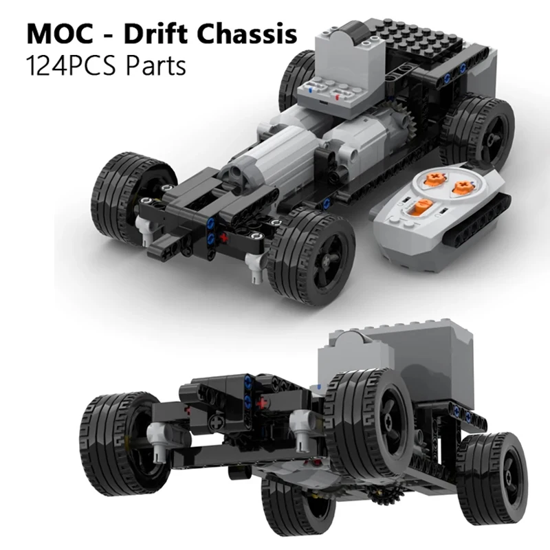 MOC Electronics Drift Chassis Double Motors Rear Wheel Drive Technical Cars RC Motorized STEAM Building Blocks Educational Toys