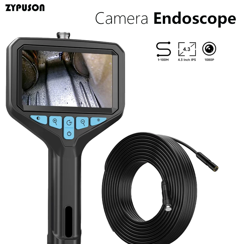 4.3'' IPS Screen 1080P Camera Borescope Waterproof Camera Handheld Endoscope with LEDs for Pipe Car Repair 2-100M Rigid Cable