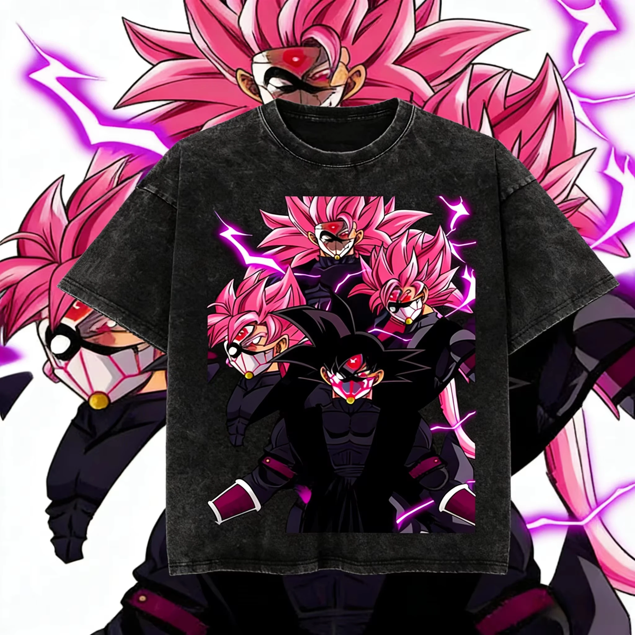 

Футболка унисекс оверсайз из выстиранного хлопка в винтажном стиле Dragon Ball 2026 года с принтом Гоку и черной розой для мужчин, женщин и детей, уличная одежда Y2K