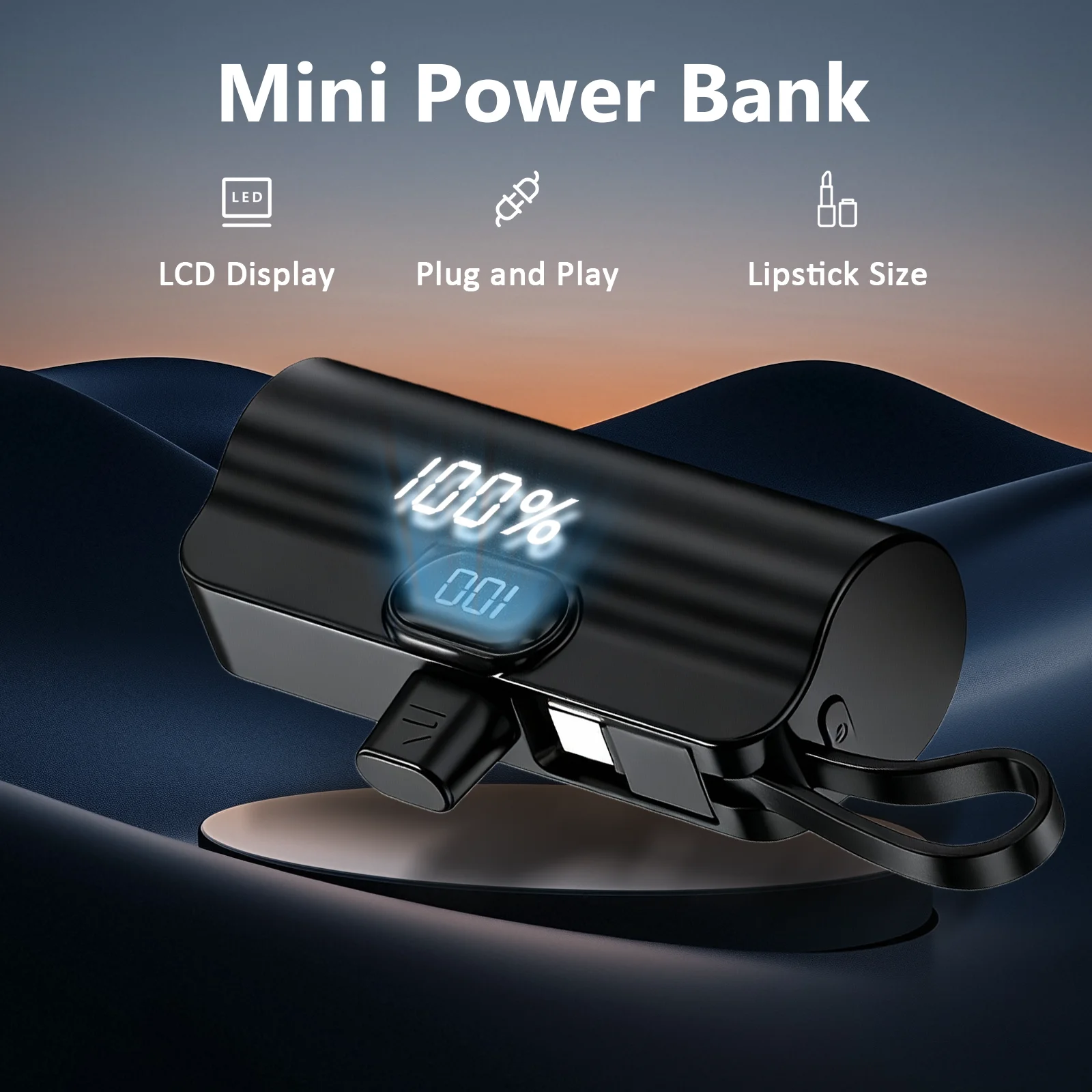 Power Bank Mini Saku, Baterai Eksternal Ringkas, Pengisi Daya Portabel 5000mAh, Baterai Cadangan untuk iPhone Samsung Xiaomi