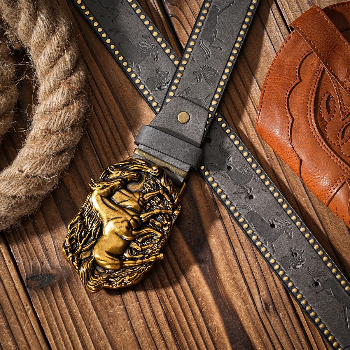 Lässige, individuelle und Retro-Gürtel, Kleidungsaccessoires im Western-Stil, Metallschnallen, PU-Gürtel, geeignet für Männer und Frauen – Detail 6