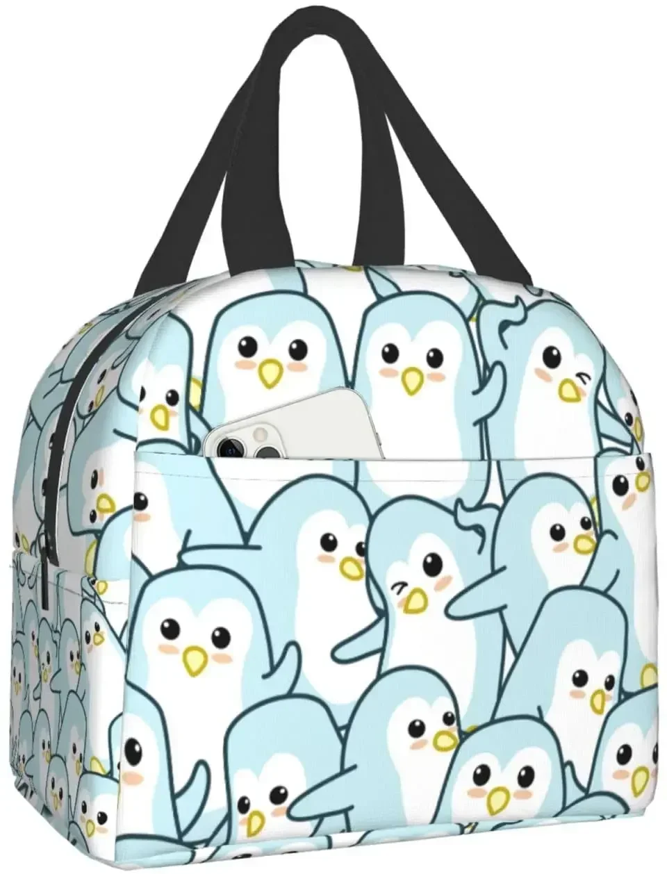 Cute Penguin Musician Pattern Lunch Box Bento Box Insulated Lunch Boxes Reusable Waterproof Lunch Bag for Office Picnic Hiking
