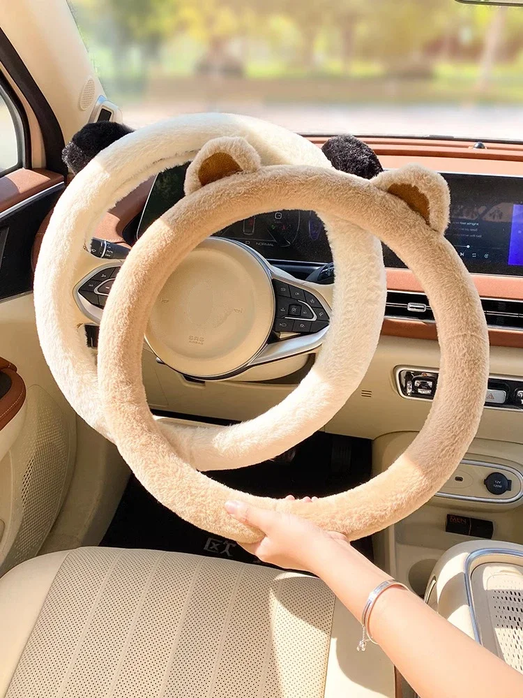 

2023 New Car Steering Wheel Cover Cartoon Cute Ears Plush Winter Warm Anti-Slip Car Handlebar Cover Decoration Car Accessory