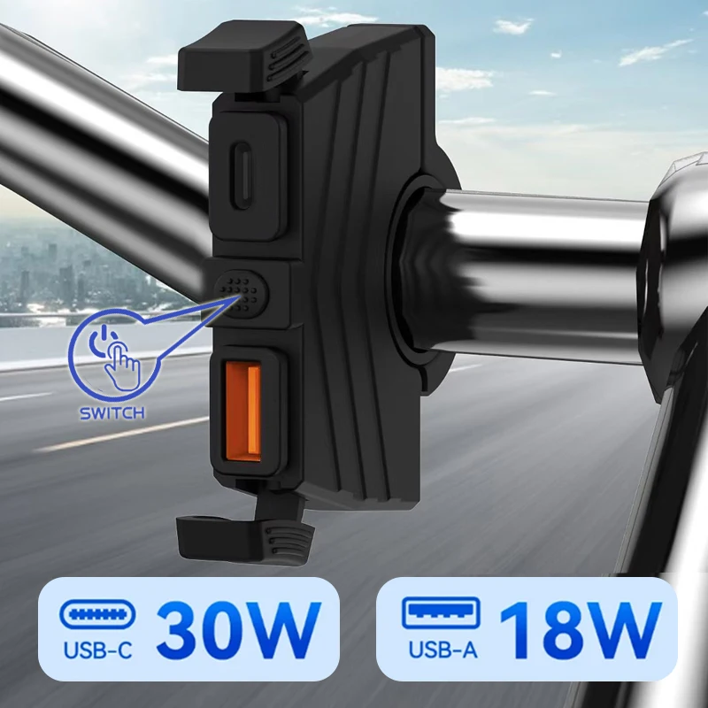 

12V 48W PD+QC3.0 Ultra-Narrow Motorcycle Phone Charger Dual Port USB Type C Outlet Fast Charging with on/off Switch Waterproof