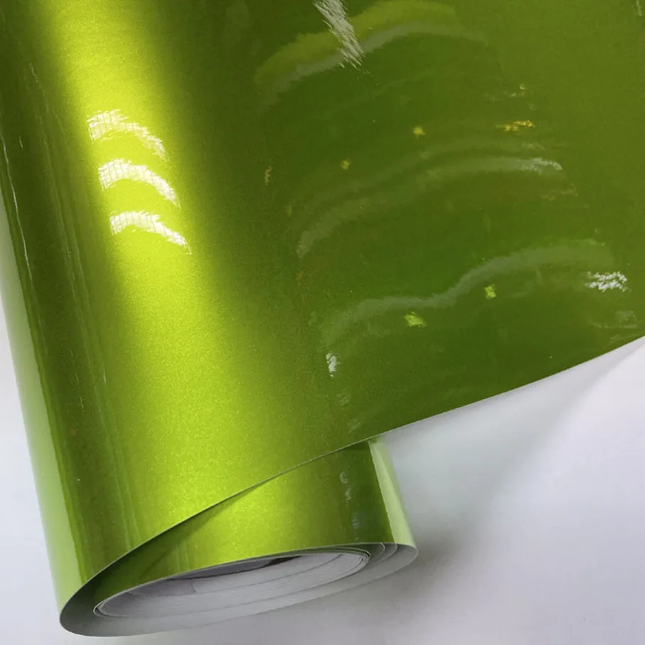 Super Glossy Fluorescent Green Glitter Exterior Car Stickers Film Wrapping Carbon Fiber Sticker Decals for Vehicle Vinyl Wrap