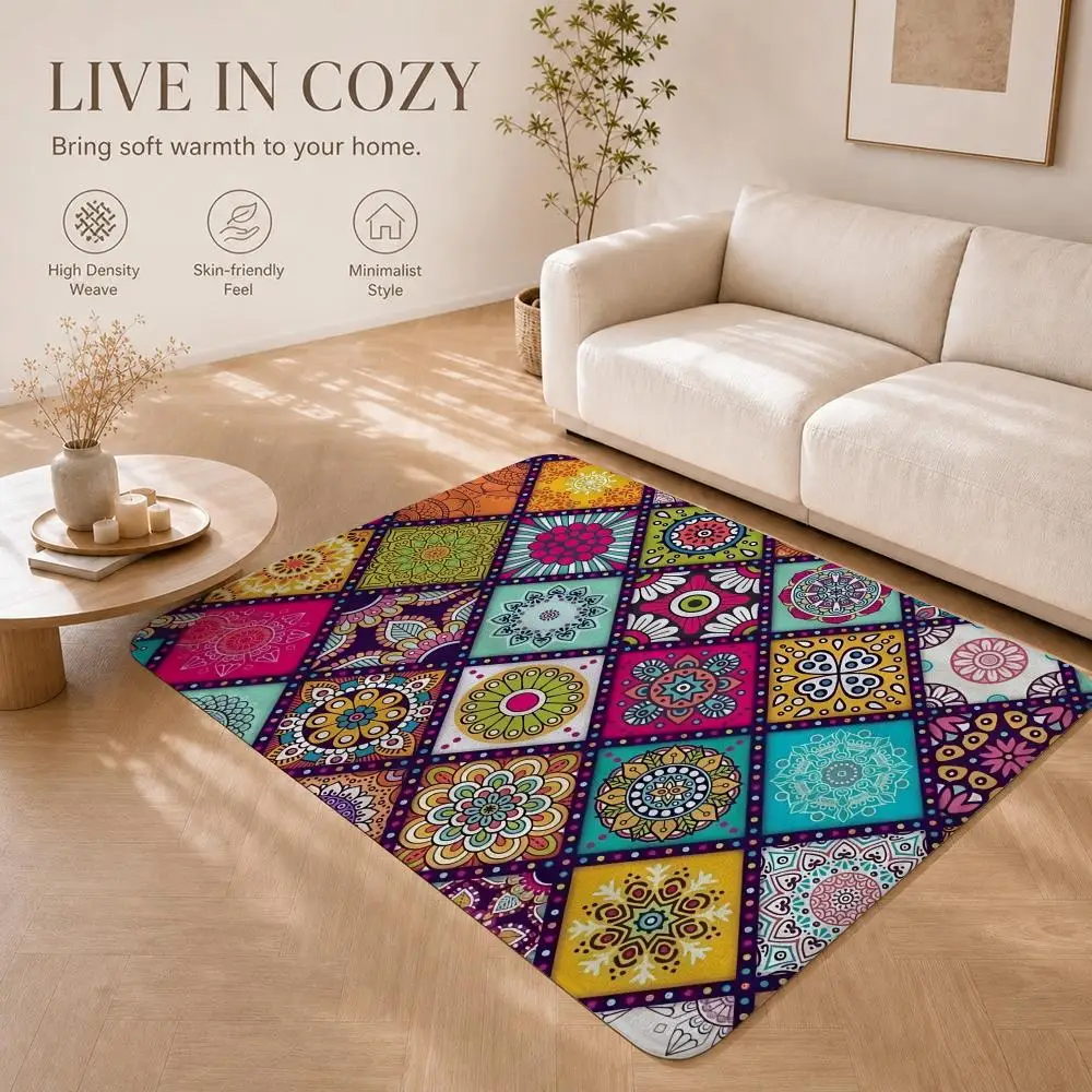 Authentic Boho Printed Pattern Floor Mat Non-Slip Absorbent Floor Mat Decorative Rug for Home Bathroom Bedroom Entryway