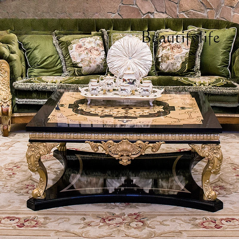 

European-style simple retro living room furniture, solid wood pure hand-carved high-end coffee table