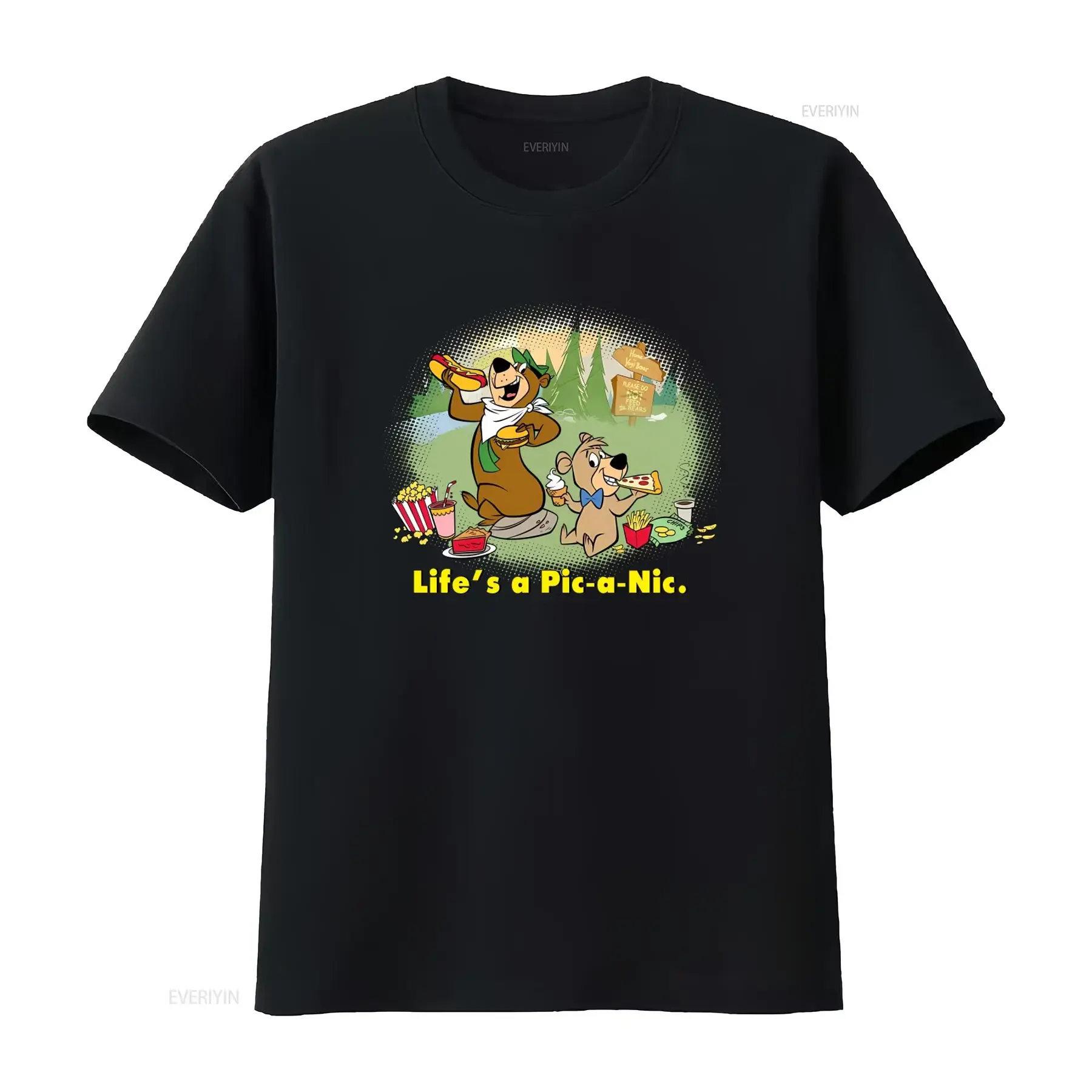 Life's A Pic Nic Yogi Bear Cartoon Print T Shirt for Casual  vintage Washed Slightly Breathable Stretched Stylish streetwear