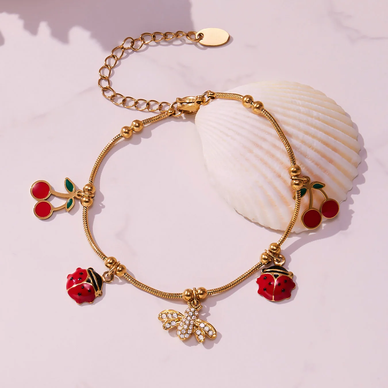 Liora مكعب زركونيا Waterdrop النساء أساور الفولاذ المقاوم للصدأ الحشرات النحل الكرز قطرة سحر Pulsera مجوهرات الزفاف الزفاف #4