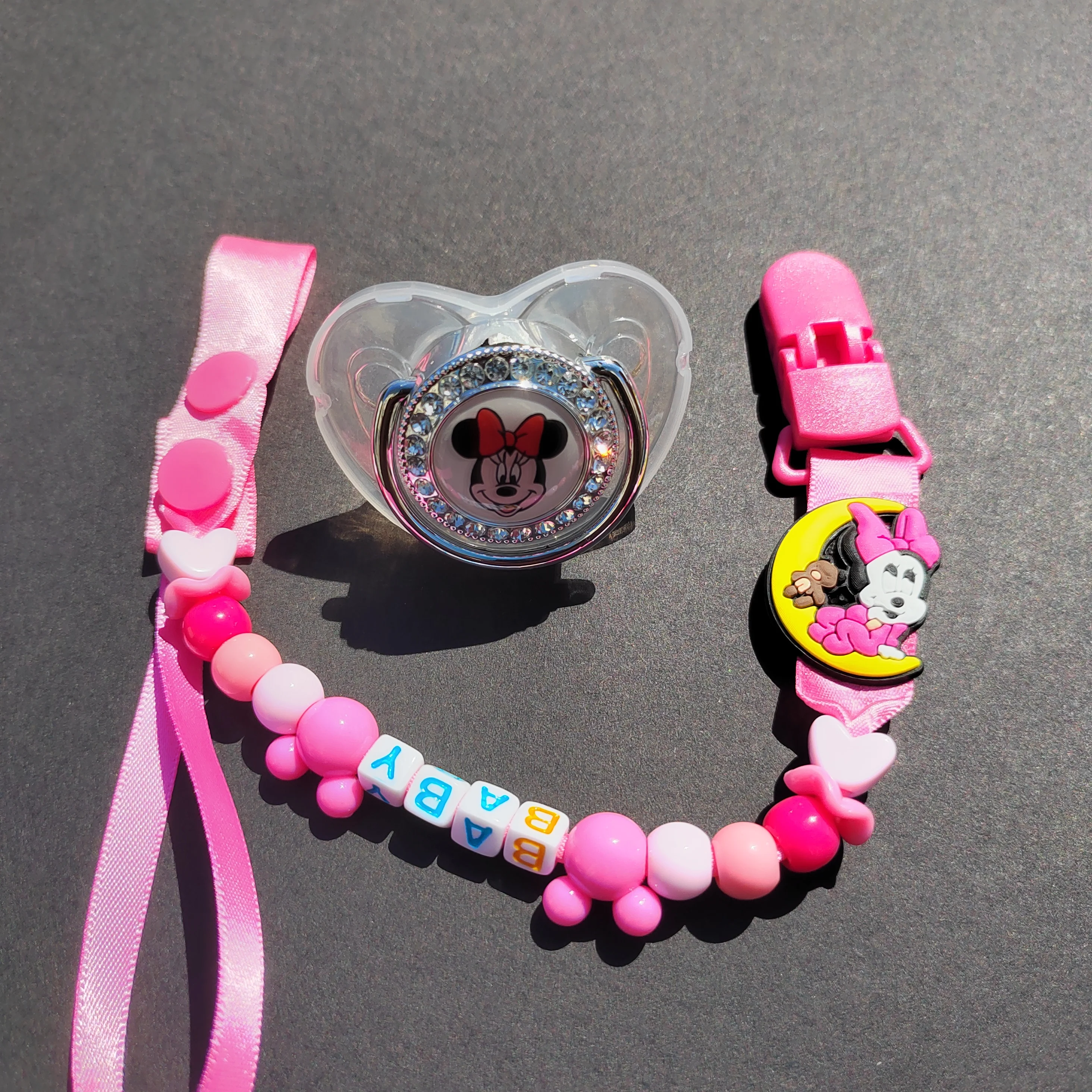 2023 Luxury Minnie Mouse Pacifier Clip Chain Baby shower Gift Silicone newborn dummy BPA-free Toddler tooth Zircon baby pacifier