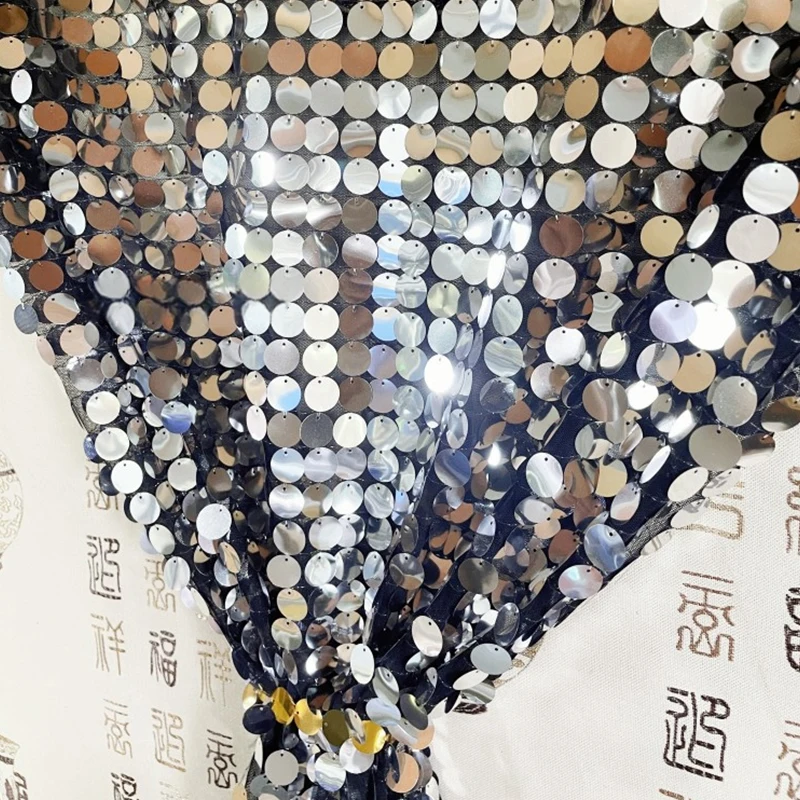 45cm Sparkly Round Sequin Fabric Shimmer Glitter Cloth Creative Stage Costumes Fashion Runway Outfits Apparel DIY Sewing
