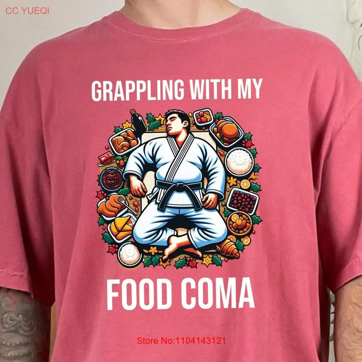 

Grappling With My Food Coma Funny Brazilian Jiu Jitsu T Shirt BJJ Premium Holiday Thanksgiving for Dad Xmas