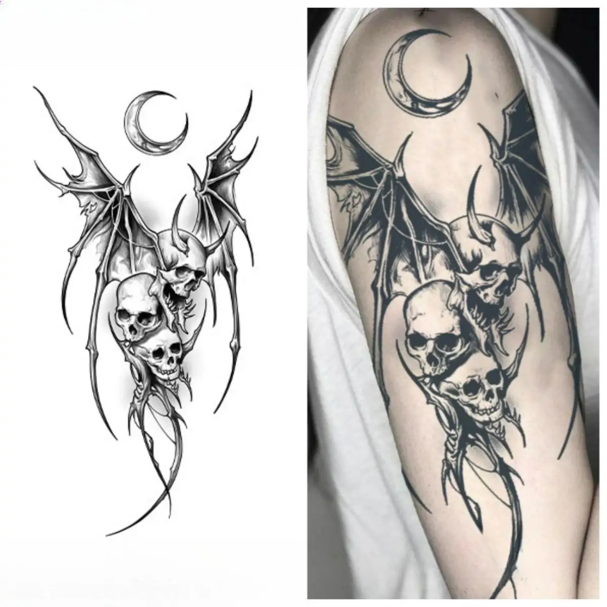 

Dark style Bat wings skulls Temporary Tattoos,Tattoo Stickers,Waterproof Long-Lasting 15 Days,Semi-Permanent Fake Tattoo