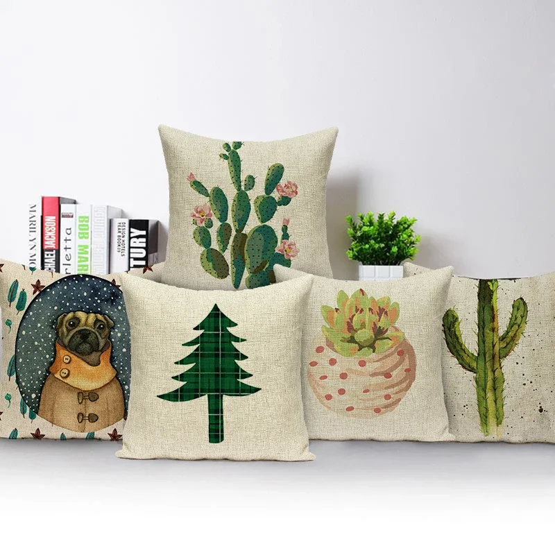 Nordic Style Cute Cartoon Animal Elk Bear Print Pillow Cover Cactus Feather Cushion Cover for Sofa Car Pillows Cases Home Decor