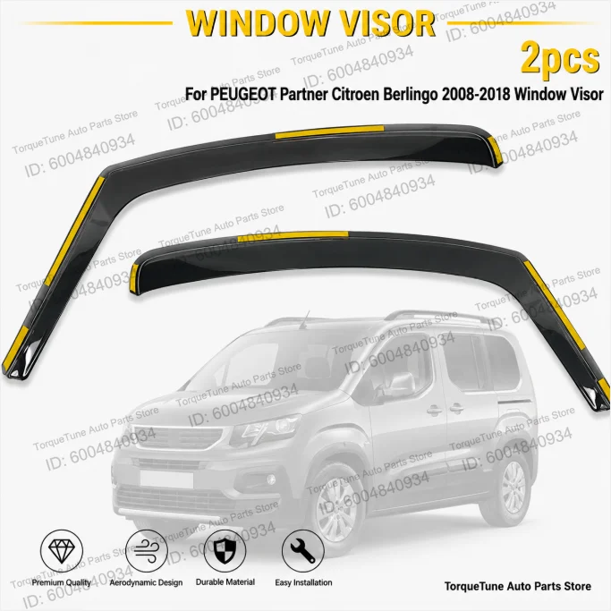 Direct Fit Window Visor Wind Deflector For PEUGEOT Partner 2008-2018 Citroen Berlingo Injection PC+STAINLESS STEEL Rain