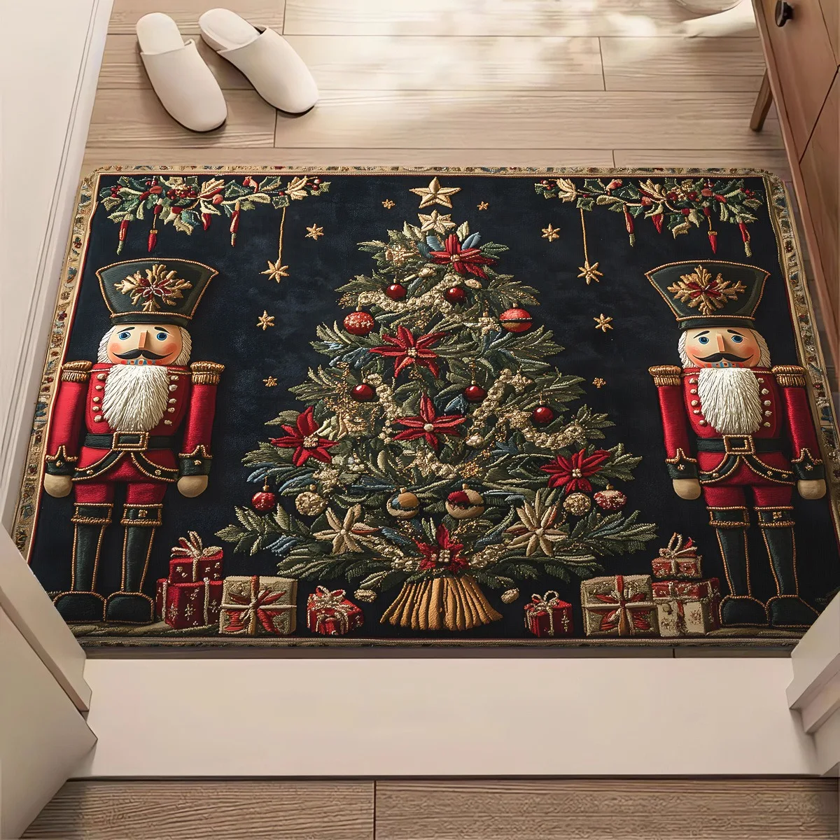 Christmas Nutcracker Themed Doormat, Non‑Slip Machine‑washable Floor Decor, Ornament for Bathroom, Bedroom and Living Room