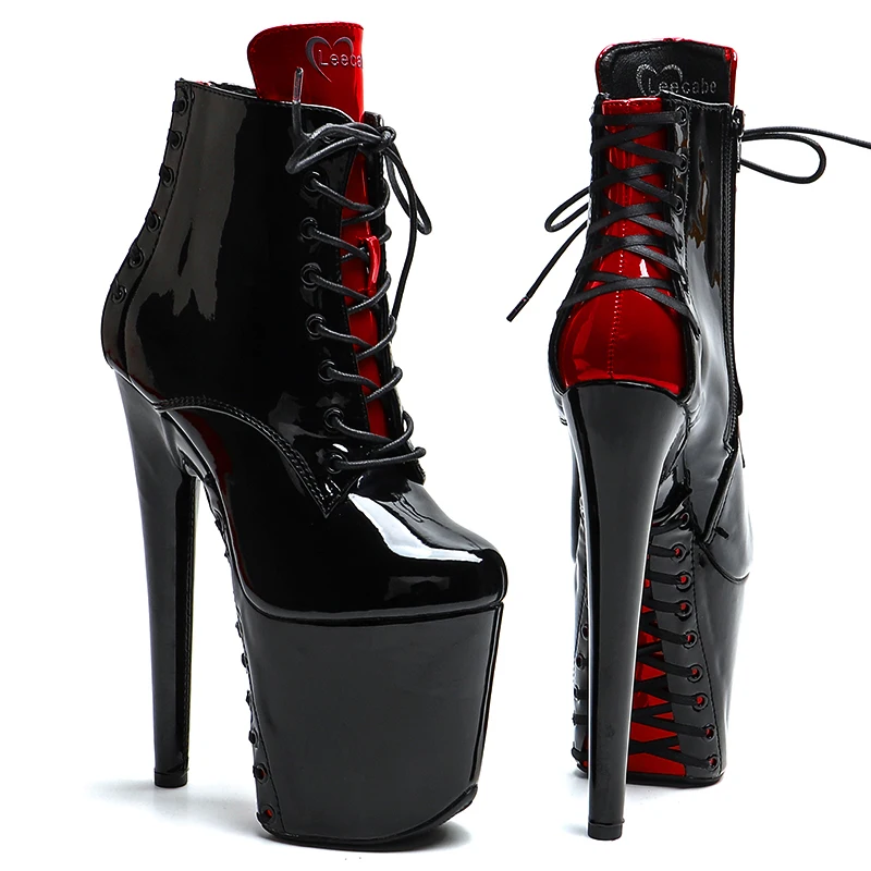 Leecabe 20 cm/8 pulgadas charol PU superior moda tacón alto plataforma botas de baile en barra