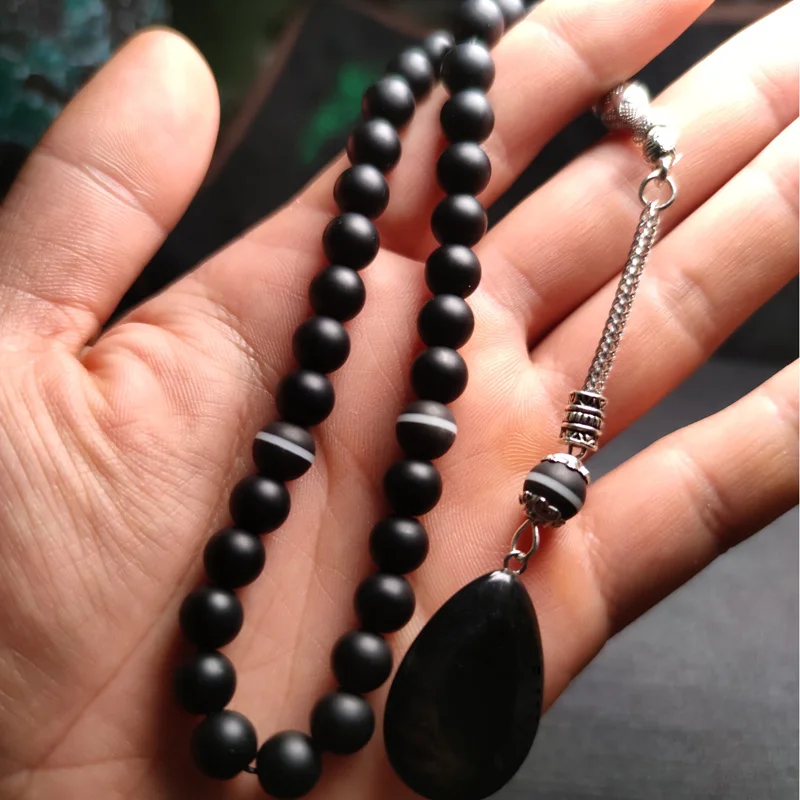 Pop Style Crystal Tasbih and Agate Tassel Black Crystal Muslim Prayer Beads 33 66 99 Misbah Beads Rosary Islamic Gifts