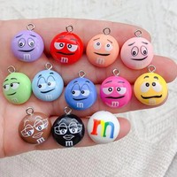10pcs Cartoon Expression M Bean Charm Cute Candy Pendant Flatback Cabochon Craft DIY Jewelry Making Bracelet Earring Accessories