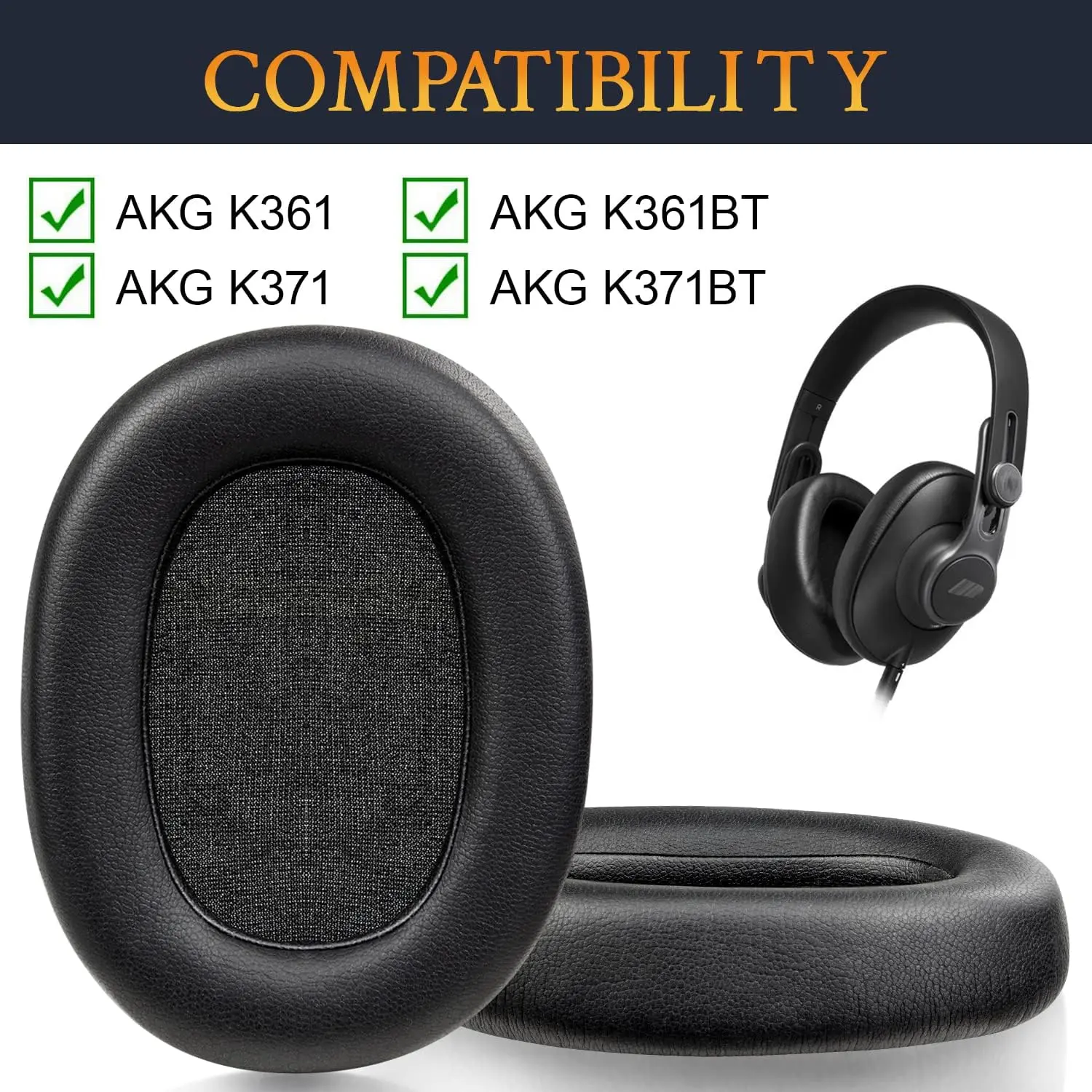 Protein Leather Earpads Replacement for AKG Pro Audio K361, K361BT, K371, K371BT Headphones, Ear Pads Cushions with High-Density