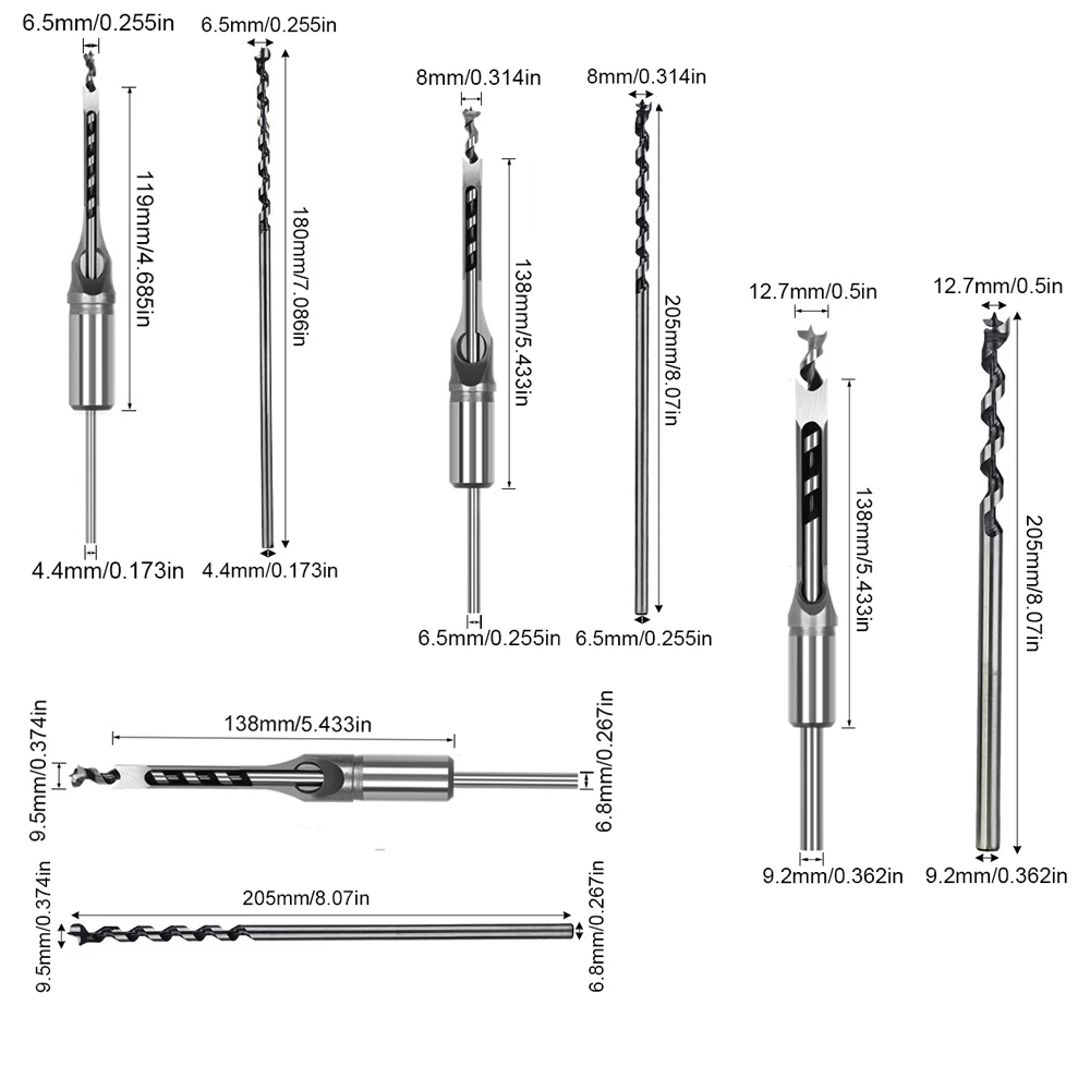 8Pcs Woodworking Square Hole Drill Set High Carbon Steel Square Tenon Drill Salad Drill Bit Unlocking Hole Woodworking Drill