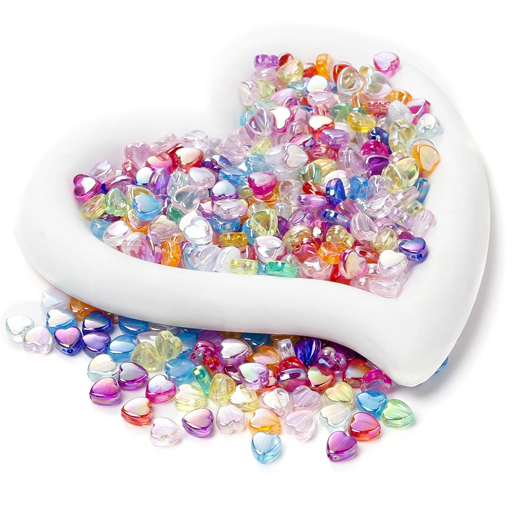 100Pcs New Heart Acrylic Beads Clear Plastic MultiColor Focal Bead for Jewelry Making DIY Bracelet Keychain Necklace Accessory