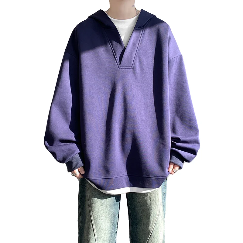 

Trendy Men's Plus Size Hoodie Spring-Autumn Fashion Two-Piece Solid Color V-Neck Casual Sweatshirt Comfortable Men's Top M-8XL